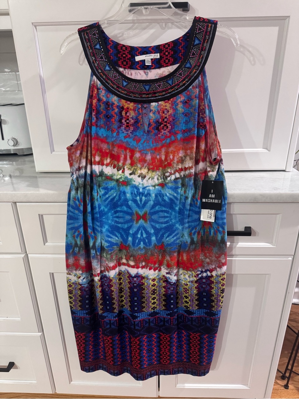Sleeveless Boho Midi Dress by Studio One in Blue and Red